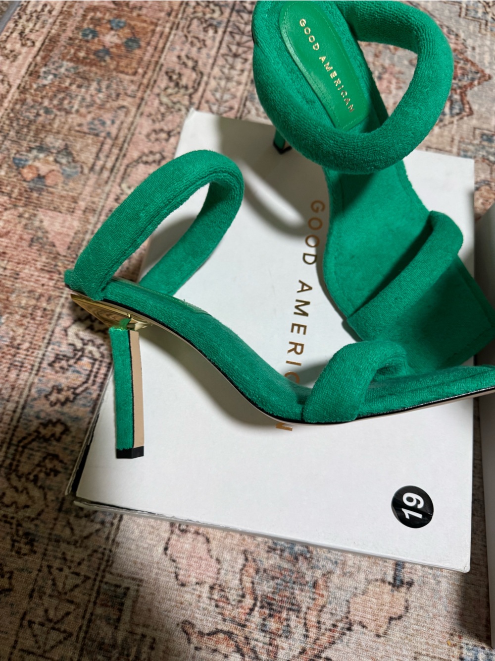 Good American Green and Gold Heels